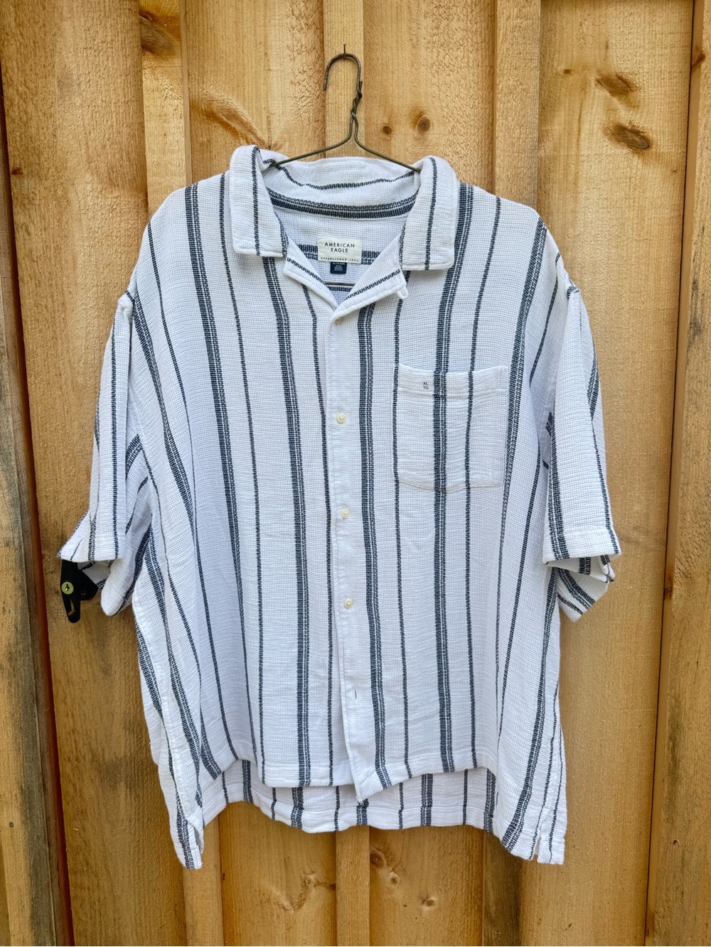 American Eagle Outfitters White Shirt with Black Vertical Stripes